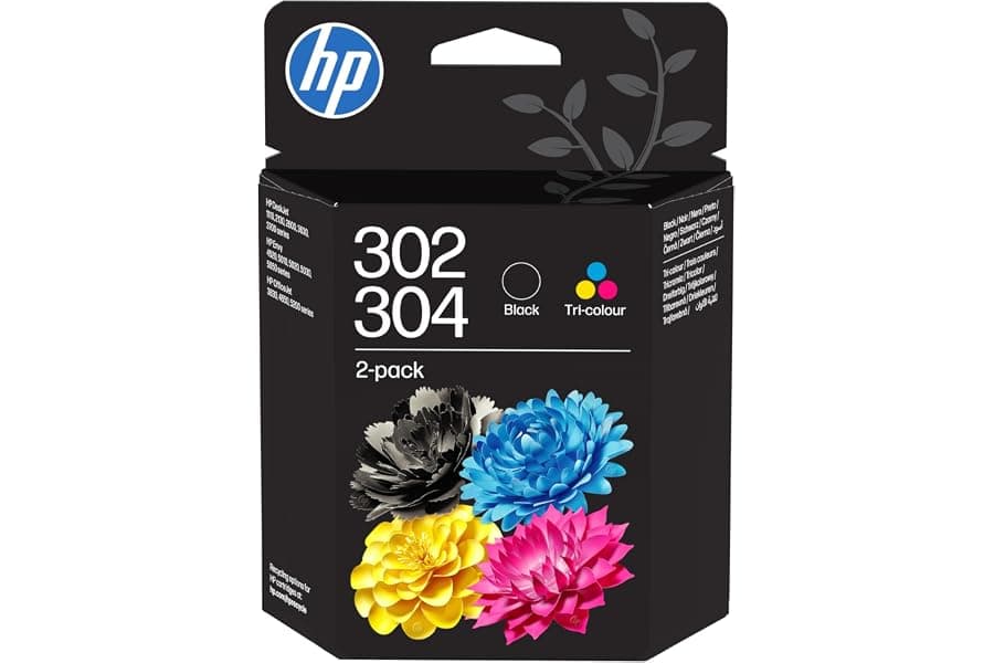 Pack de deux cartouches d'encre HP 302/304 originales communes, une noire et une trois couleurs de 2 ml chacune, référence constructeur B82L1AE