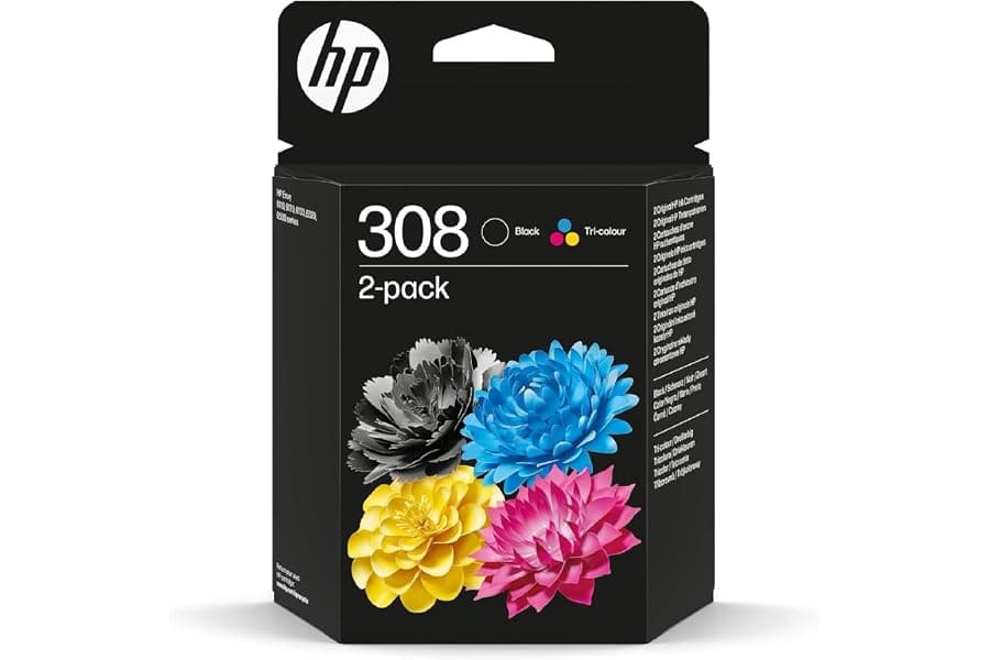 Pack de deux cartouches d'encre HP 308 originales, une noire et une trois couleurs de 3 ml chacune, référence constructeur 6L6S6UE