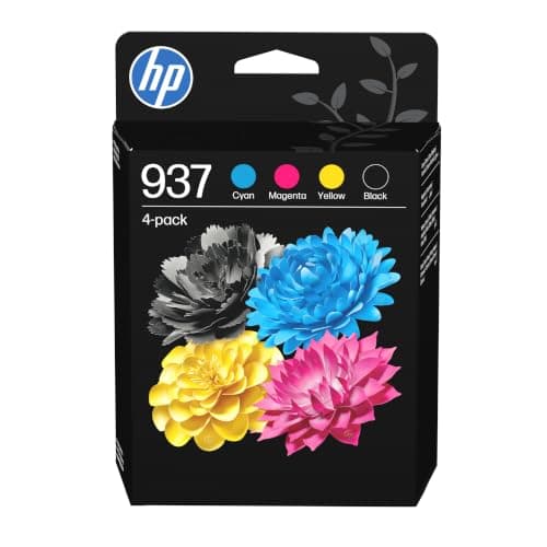 Pack de quatre cartouches d'encre HP 937 originales, une noire, une cyan, une magenta et une jaune, référence constructeur 6C400NE