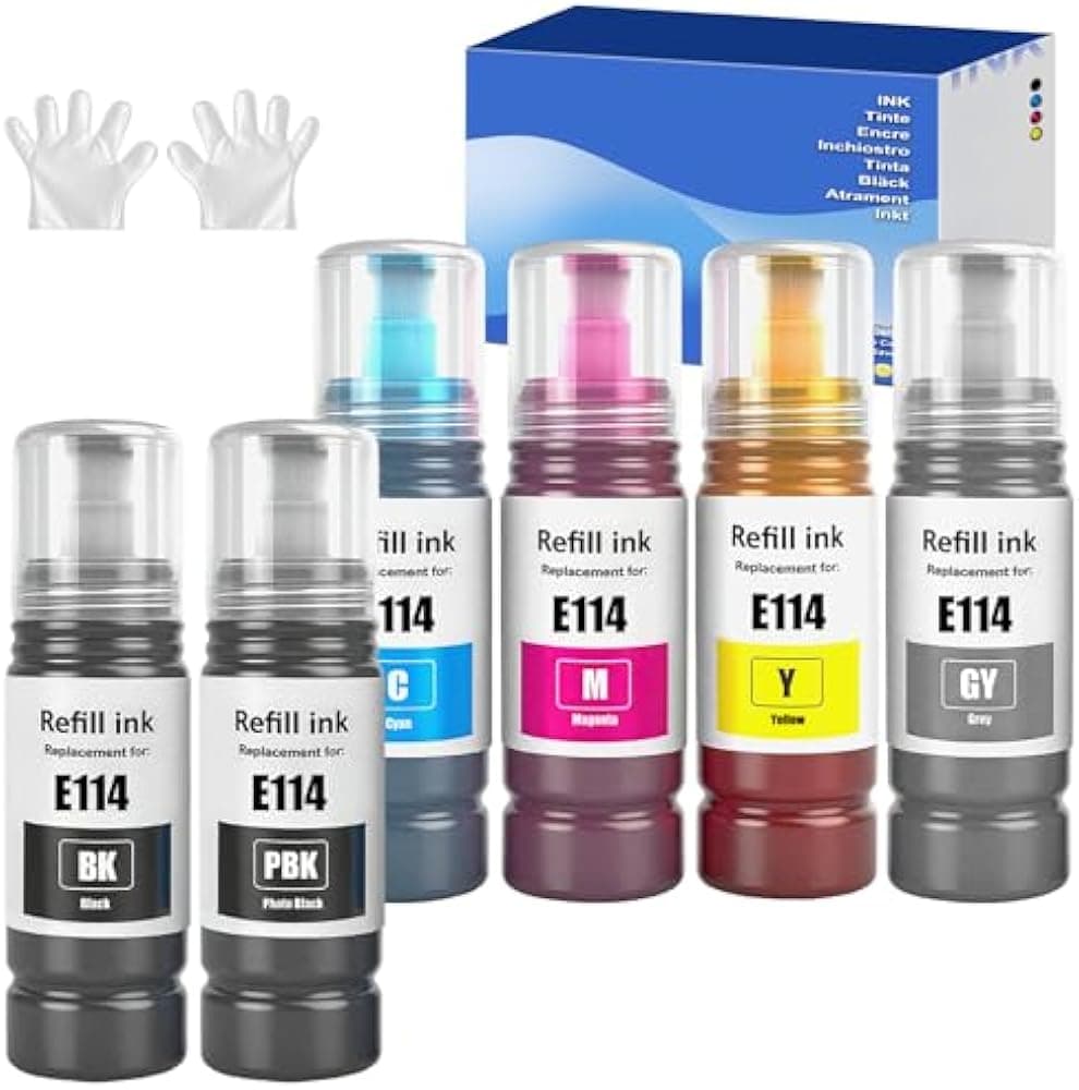 Multipack 6 flacons d'encre 114 compatibles pour Epson EcoTank ET-8500
